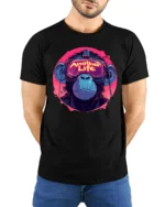 Another Life VR Monkey Graphic T Shirt Neon Gamer Style Tee - model wearing black tee with hands behind back