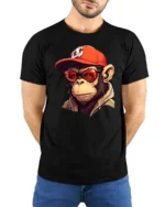 Cool Monkey With Sunglasses Graphic T Shirt Urban Street Style Tee - model wearing black tee with hands behind back