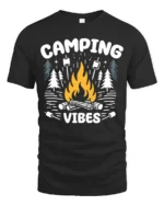 Camping Vibes Campfire Graphic T Shirt Outdoor Adventure Tee - black t-shirt on white background