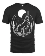 Howling Wolf Moon Graphic T Shirt Nature Night Style Tee - black t-shirt on white background