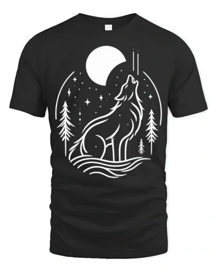 Howling Wolf Moon Graphic T Shirt Nature Night Style Tee - black t-shirt on white background