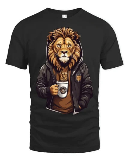 Cool Lion Coffee Graphic T Shirt Stylish Streetwear Style Tee - black t-shirt on white background