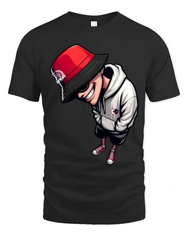 Cool Streetwear Cartoon Graphic T Shirt Urban Style Fashion Tee - black t-shirt on white background