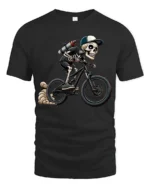 Cool Skeleton Riding Bike Graphic T Shirt Gothic Sport Style Tee - black t-shirt on white background