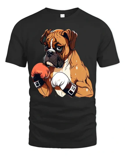 Strong Boxing Dog Graphic T Shirt Cool Fighter Style Tee - black t-shirt on white background