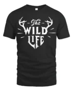 The Wild Life Deer Antlers Graphic T Shirt Rustic Nature Style Tee - black t-shirt on white background