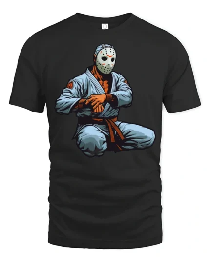 Horror Mask Martial Arts Graphic T Shirt Dark Fighter Style Tee - black t-shirt on white background