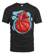 Anatomical Heart Basketball Graphic T Shirt Creative Sport Tee - black t-shirt on white background