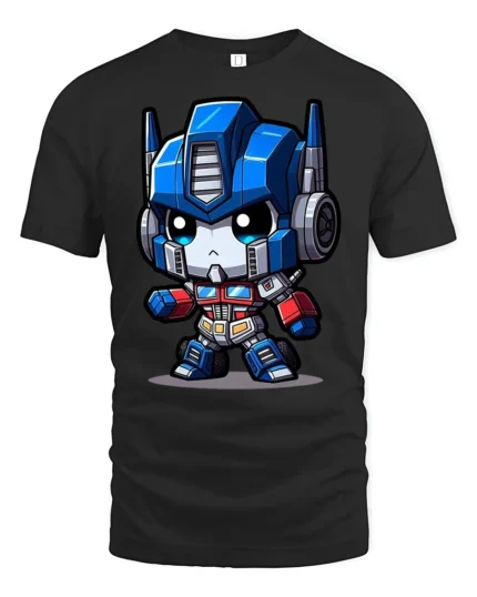 Cute Robot Hero Graphic T Shirt Sci Fi Cartoon Style Tee - black t-shirt on white background