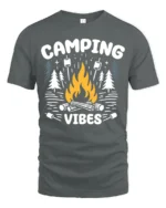 Camping Vibes Campfire Graphic T Shirt Outdoor Adventure Tee - gray t-shirt on white background