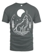 Howling Wolf Moon Graphic T Shirt Nature Night Style Tee - gray t-shirt on white background