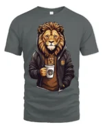 Cool Lion Coffee Graphic T Shirt Stylish Streetwear Style Tee - gray t-shirt on white background