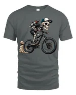 Cool Skeleton Riding Bike Graphic T Shirt Gothic Sport Style Tee - gray t-shirt on white background