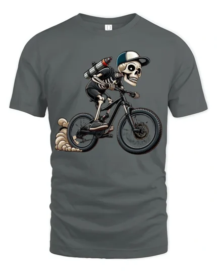 Cool Skeleton Riding Bike Graphic T Shirt Gothic Sport Style Tee - gray t-shirt on white background