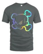 Neon Skull Graphic T Shirt Cool Cyber Punk Style Streetwear Tee - gray t-shirt on white background