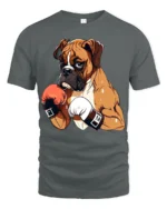 Strong Boxing Dog Graphic T Shirt Cool Fighter Style Tee - gray t-shirt on white background
