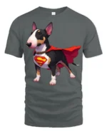 Superhero Dog Graphic T Shirt Cute Hero Puppy Style Tee - gray t-shirt on white background