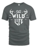 The Wild Life Deer Antlers Graphic T Shirt Rustic Nature Style Tee - gray t-shirt on white background