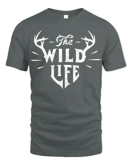 The Wild Life Deer Antlers Graphic T Shirt Rustic Nature Style Tee - gray t-shirt on white background