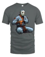 Horror Mask Martial Arts Graphic T Shirt Dark Fighter Style Tee - gray t-shirt on white background
