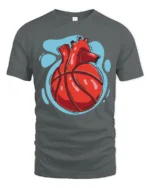 Anatomical Heart Basketball Graphic T Shirt Creative Sport Tee - gray t-shirt on white background