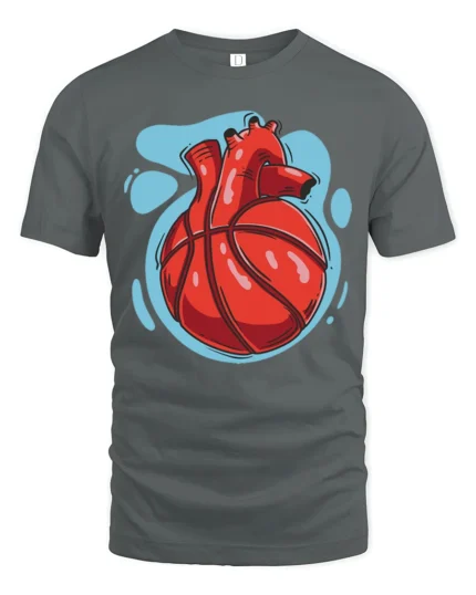 Anatomical Heart Basketball Graphic T Shirt Creative Sport Tee - gray t-shirt on white background