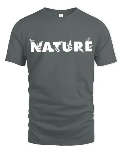 Nature Typography Graphic T Shirt Minimal Outdoor Style Tee - gray t-shirt on white background