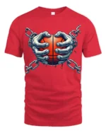 Basketball Break The Chains Graphic T Shirt Powerful Sport Style Tee - red t-shirt on white background