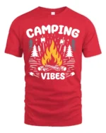 Camping Vibes Campfire Graphic T Shirt Outdoor Adventure Tee - red t-shirt on white background