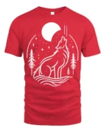 Howling Wolf Moon Graphic T Shirt Nature Night Style Tee - red t-shirt on white background