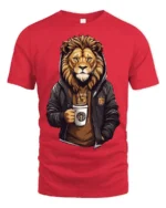 Cool Lion Coffee Graphic T Shirt Stylish Streetwear Style Tee - red t-shirt on white background