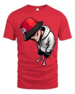 Cool Streetwear Cartoon Graphic T Shirt Urban Style Fashion Tee - red t-shirt on white background