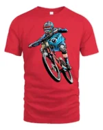 Extreme Downhill Mountain Bike Graphic T Shirt Adventure Style Tee - red t-shirt on white background