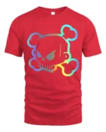 Neon Skull Graphic T Shirt Cool Cyber Punk Style Streetwear Tee - red t-shirt on white background