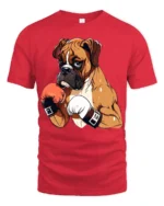 Strong Boxing Dog Graphic T Shirt Cool Fighter Style Tee - red t-shirt on white background