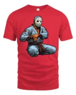 Horror Mask Martial Arts Graphic T Shirt Dark Fighter Style Tee - red t-shirt on white background
