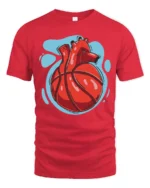 Anatomical Heart Basketball Graphic T Shirt Creative Sport Tee - red t-shirt on white background