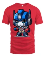 Cute Robot Hero Graphic T Shirt Sci Fi Cartoon Style Tee - red t-shirt on white background