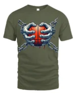 Basketball Break The Chains Graphic T Shirt Powerful Sport Style Tee - military green t-shirt on white background