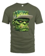 Street Style Monster Head Graphic T Shirt Urban Cool Style Tee - military green t-shirt on white background