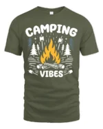 Camping Vibes Campfire Graphic T Shirt Outdoor Adventure Tee - military green t-shirt on white background