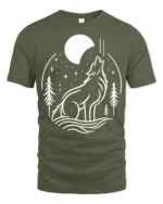 Howling Wolf Moon Graphic T Shirt Nature Night Style Tee - military green t-shirt on white background