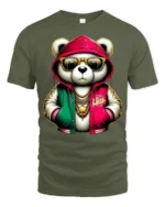 Cool Panda Streetwear Graphic T Shirt Hip Hop Style Tee - military green t-shirt on white background