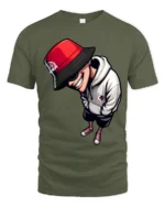 Cool Streetwear Cartoon Graphic T Shirt Urban Style Fashion Tee - military green t-shirt on white background