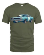 Vintage Classic Muscle Car Graphic T Shirt Retro Car Lover Tee - military green t-shirt on white background