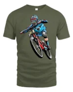 Extreme Downhill Mountain Bike Graphic T Shirt Adventure Style Tee - military green t-shirt on white background