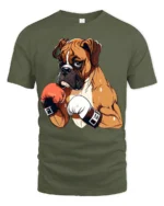 Strong Boxing Dog Graphic T Shirt Cool Fighter Style Tee - military green t-shirt on white background