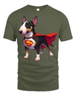 Superhero Dog Graphic T Shirt Cute Hero Puppy Style Tee - military green t-shirt on white background