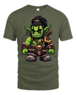 Fantasy Orc Character Graphic T Shirt Gamer Style Fashion Tee - military green t-shirt on white background