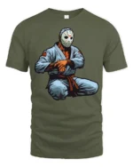 Horror Mask Martial Arts Graphic T Shirt Dark Fighter Style Tee - military green t-shirt on white background